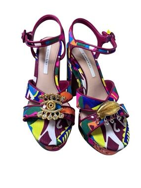 Gianni Bini Multi Abstract Embellished Evil Eye Platform Sandals NWT Size 8.5